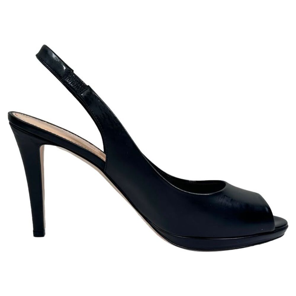 Sergio Rossi Peep-Toe Slingback Pumps in Black Leather